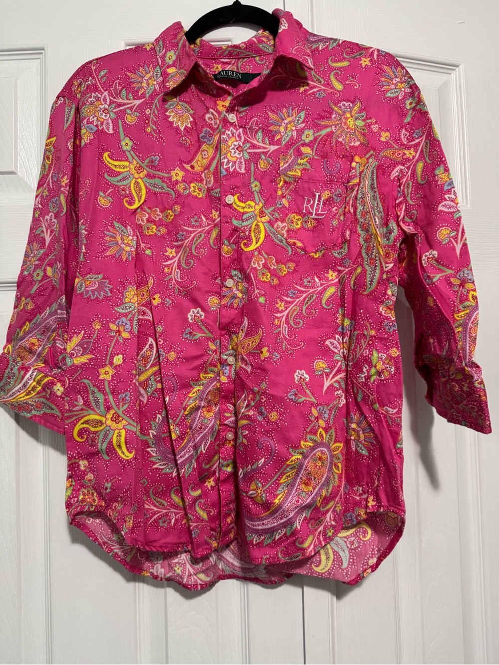 Ralph Lauren Pink‎ Paisley Print Top with Floral Accents